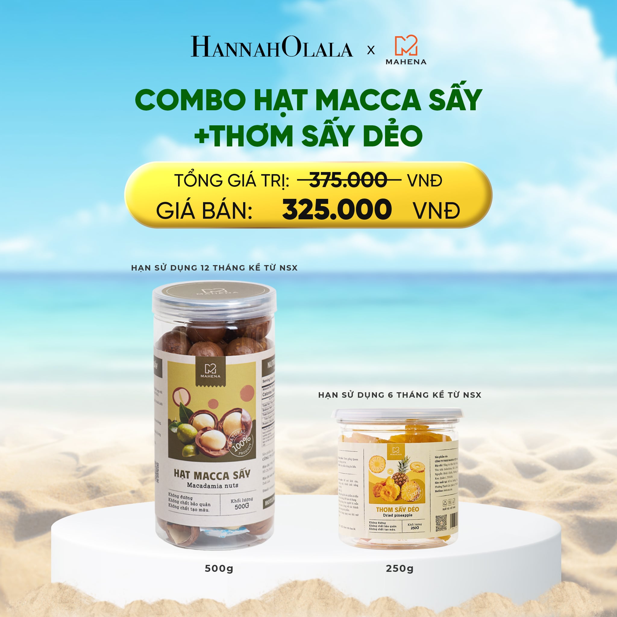 Thơm Sấy Dẻo 250g Hạt Macca Sấy 500g