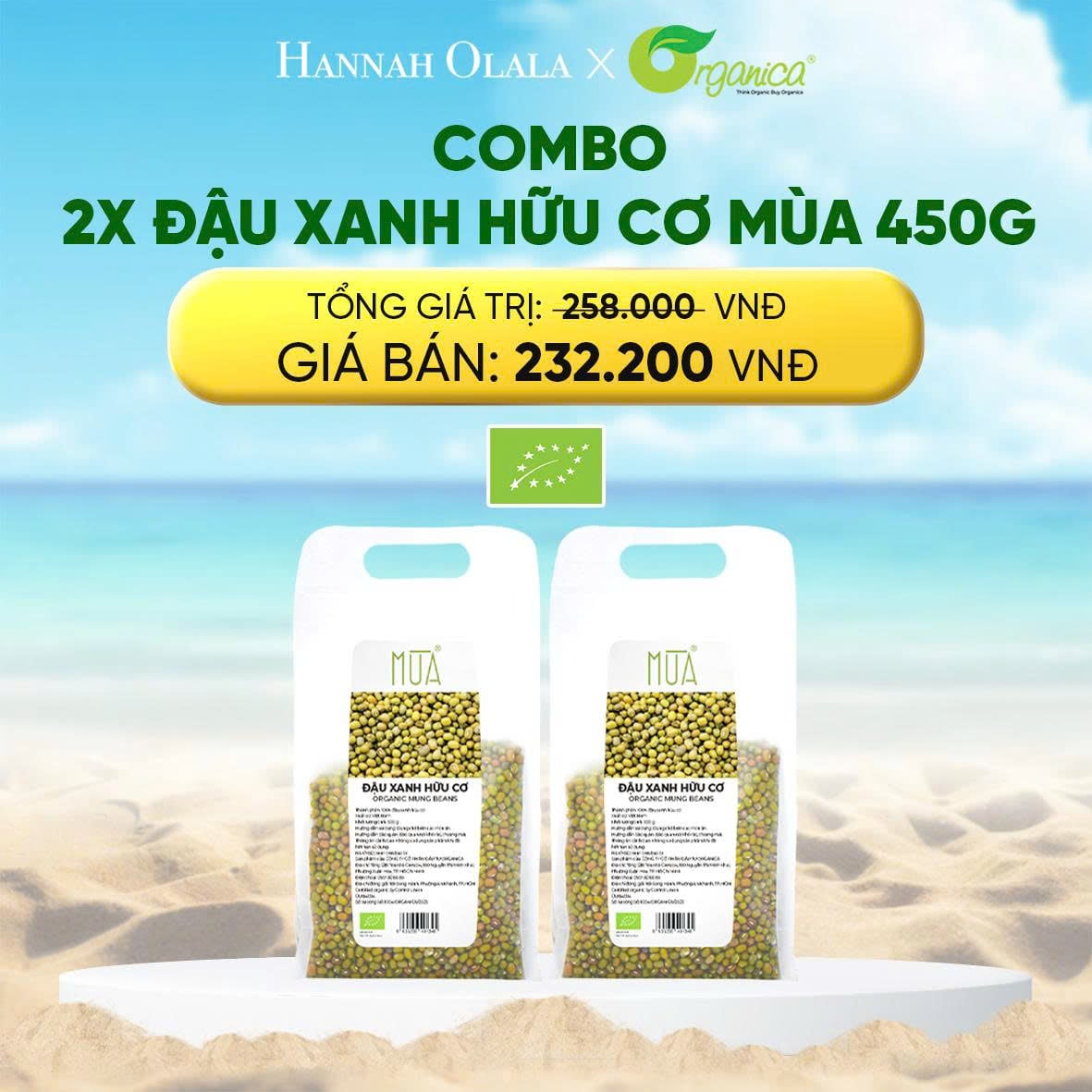 Combo Đậu Xanh Hữu Cơ Mùa 450g
