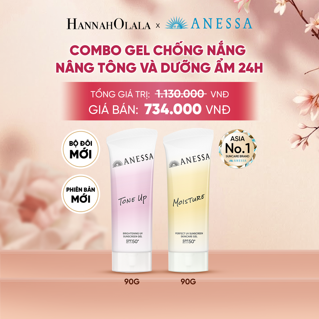  [PHIÊN BẢN MỚI] COMBO GEL CHỐNG NẮNG DƯỠNG SÁNG NÂNG TÔNG & CÂN BẰNG ĐỘ ẨM 24H SPF50+ PA++++ ANESSA TONE UP UV GEL 90G + MOISTURE UV GEL 90G - DEAL 15 - A1645 