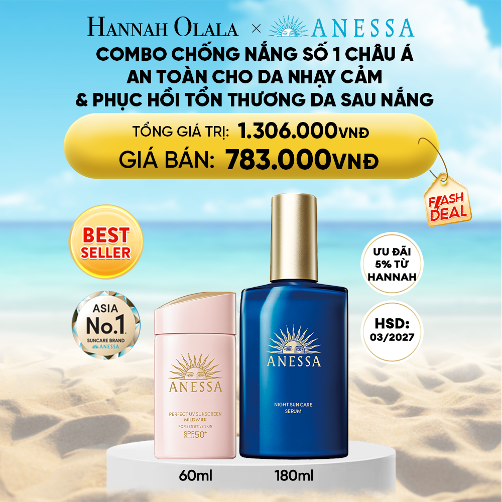 Combo Kem Chống Nắng Anessa Mild Milk 60ml & Serum Phục Hồi Tổn Thương Sau Nắng 180ml