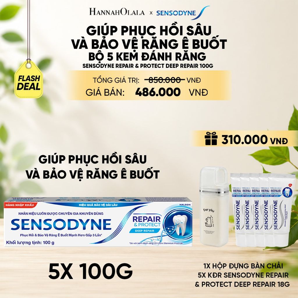  [FLASH DEAL] BỘ 5 KEM ĐÁNH RĂNG SENSODYNE REPAIR & PROTECT DEEP REPAIR 100G GIÚP PHỤC HỒI SÂU VÀ BẢO VỆ RĂNG Ê BUỐT 