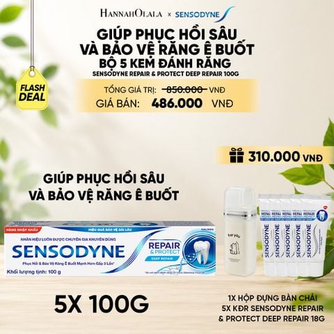  [FLASH DEAL] BỘ 5 KEM ĐÁNH RĂNG SENSODYNE REPAIR & PROTECT DEEP REPAIR 100G GIÚP PHỤC HỒI SÂU VÀ BẢO VỆ RĂNG Ê BUỐT 