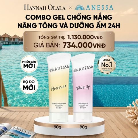  [PHIÊN BẢN MỚI] COMBO GEL CHỐNG NẮNG DƯỠNG SÁNG NÂNG TÔNG & CÂN BẰNG ĐỘ ẨM 24H SPF50+ PA++++ ANESSA TONE UP UV GEL 90G + MOISTURE UV GEL 90G - DEAL 15 