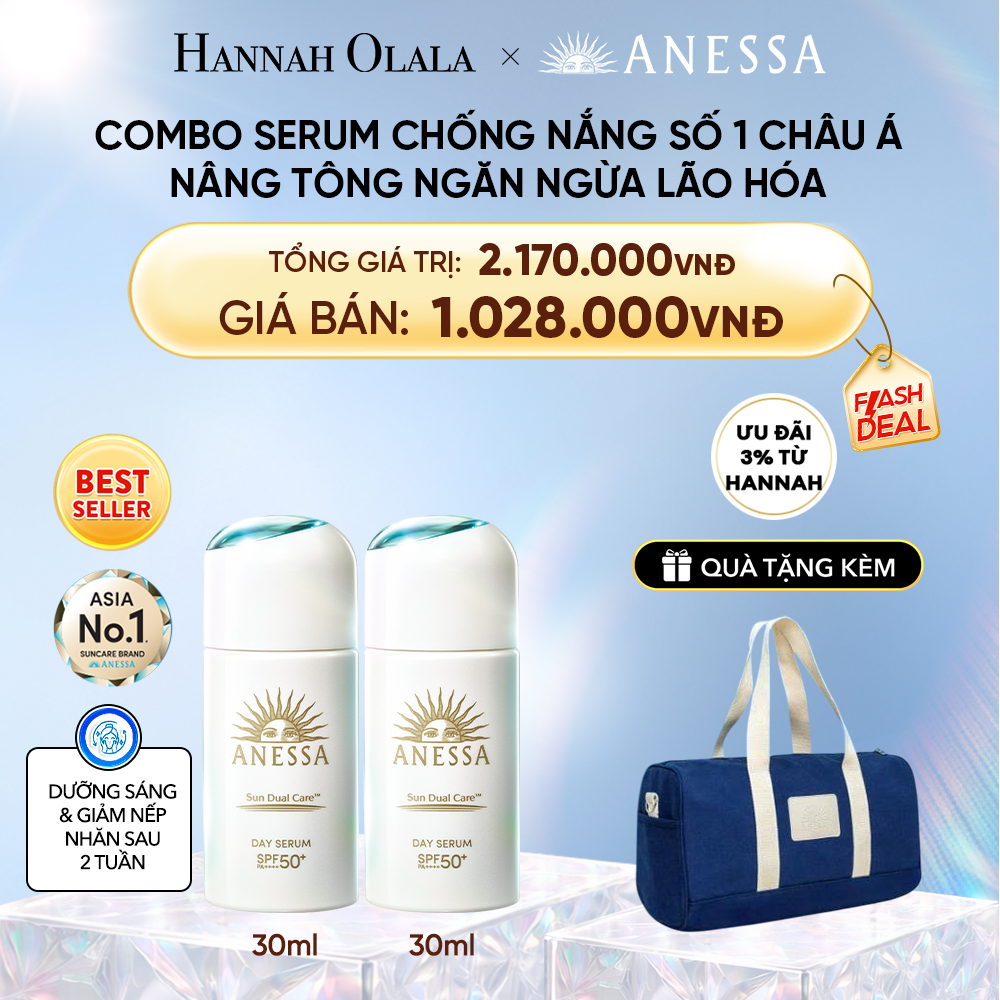  DEAL 16.1: COMBO KEM CHỐNG NẮNG DẠNG SERUM DƯỠNG DA NÂNG TÔNG NGĂN NGỪA LÃO HÓA ANESSA DAY SERUM SPF50+ PA++++ 30MLX2 