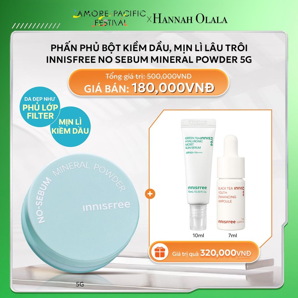  DEAL 16: PHẤN PHỦ BỘT KIỀM DẦU, MỊN LÌ LÂU TRÔI INNISFREE NO SEBUM MINERAL POWDER 5G 