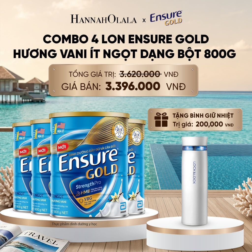  [TẶNG BÌNH GIỮ NHIỆT LOCKNLOCK] COMBO 4 LON ENSURE GOLD HƯƠNG VANI ÍT NGỌT DẠNG BỘT 800G DEAL 16:_ D2105 