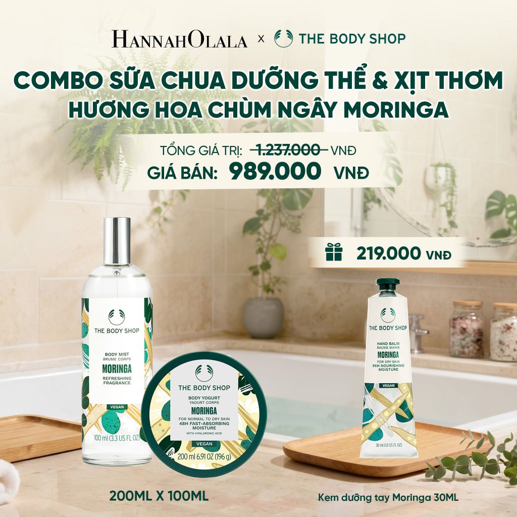  COMBO SỮA CHUA DƯỠNG THỂ 200ML & XỊT THƠM 100ML HƯƠNG HOA CHÙM NGÂY MORINGA - M16 