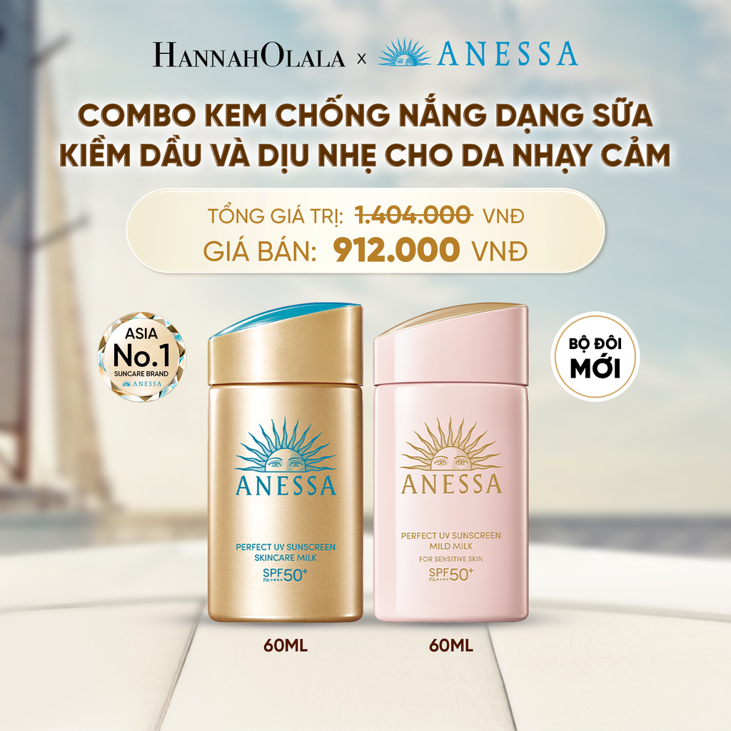  COMBO SỮA CHỐNG NẮNG DƯỠNG DA KIỀM DẦU & DỊU NHẸ AN TOÀN CHO DA NHẠY CẢM ANESSA GOLD MILK 60ML + MILD MILK 60ML - DEAL 16 