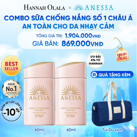  [FLASHSALE] COMBO KEM CHỐNG NẮNG DẠNG SỮA DƯỠNG DA DỊU NHẸ AN TOÀN CHO DA NHẠY CẢM VÀ TRẺ EM ANESSA MILD MILK SPF50+ PA++++ 60MLX2 