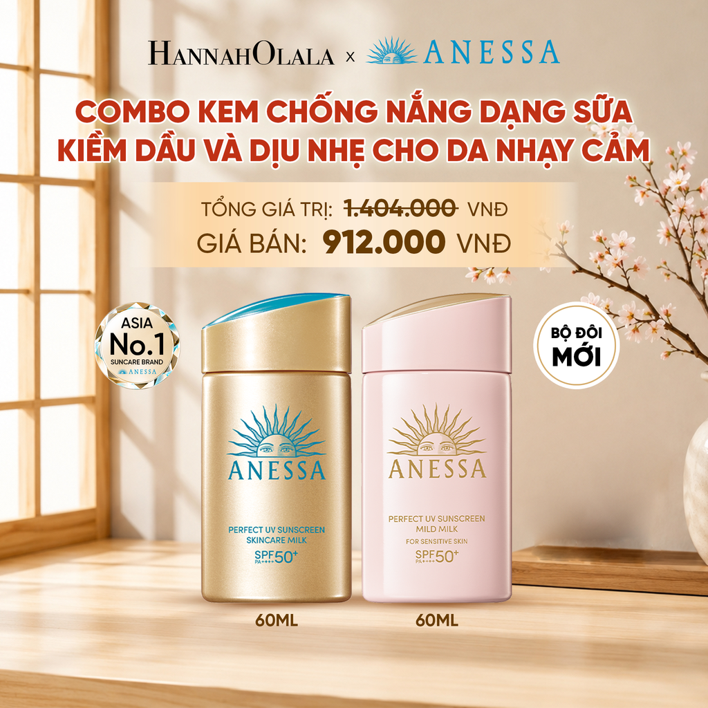  COMBO SỮA CHỐNG NẮNG DƯỠNG DA KIỀM DẦU & DỊU NHẸ AN TOÀN CHO DA NHẠY CẢM ANESSA GOLD MILK 60ML + MILD MILK 60ML - DEAL 16 