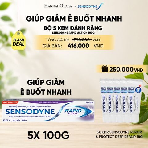  BỘ 5 KEM ĐÁNH RĂNG SENSODYNE RAPID ACTION 100G GIÚP GIẢM Ê BUỐT NHANH 