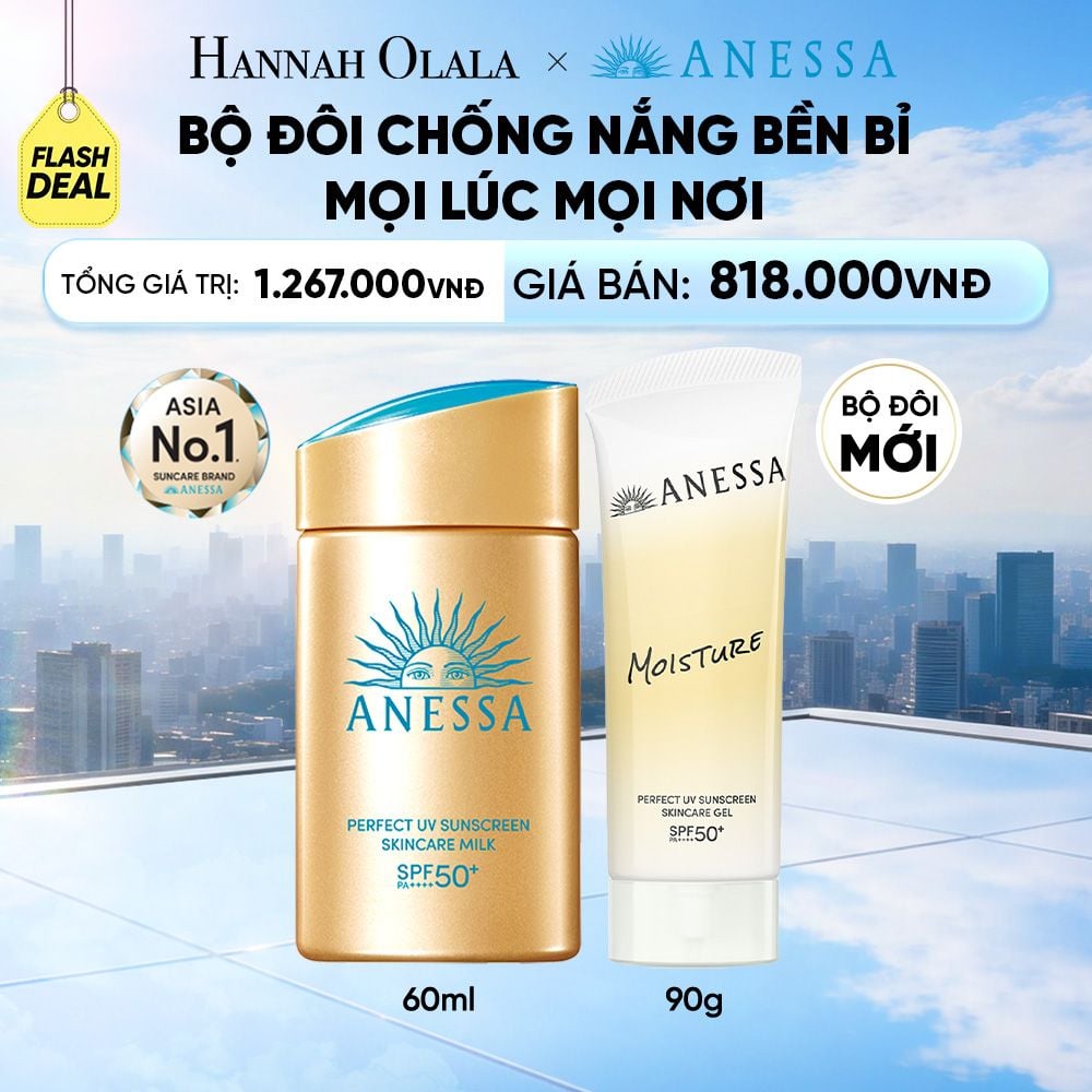  BỘ ĐÔI GEL CHỐNG NẮNG DƯỠNG DA ANESSA MOISTURE UV GEL SPF50+ PA++++ 90G VÀ SỮA CHỐNG NẮNG KIỀM DẦU ANESSA GOLD MILK SPF50+ PA++++ 60ML - DEAL 16 