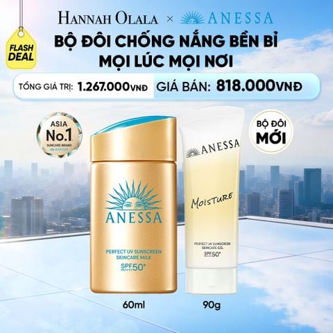  BỘ ĐÔI GEL CHỐNG NẮNG DƯỠNG DA ANESSA MOISTURE UV GEL SPF50+ PA++++ 90G VÀ SỮA CHỐNG NẮNG KIỀM DẦU ANESSA GOLD MILK SPF50+ PA++++ 60ML - DEAL 16 