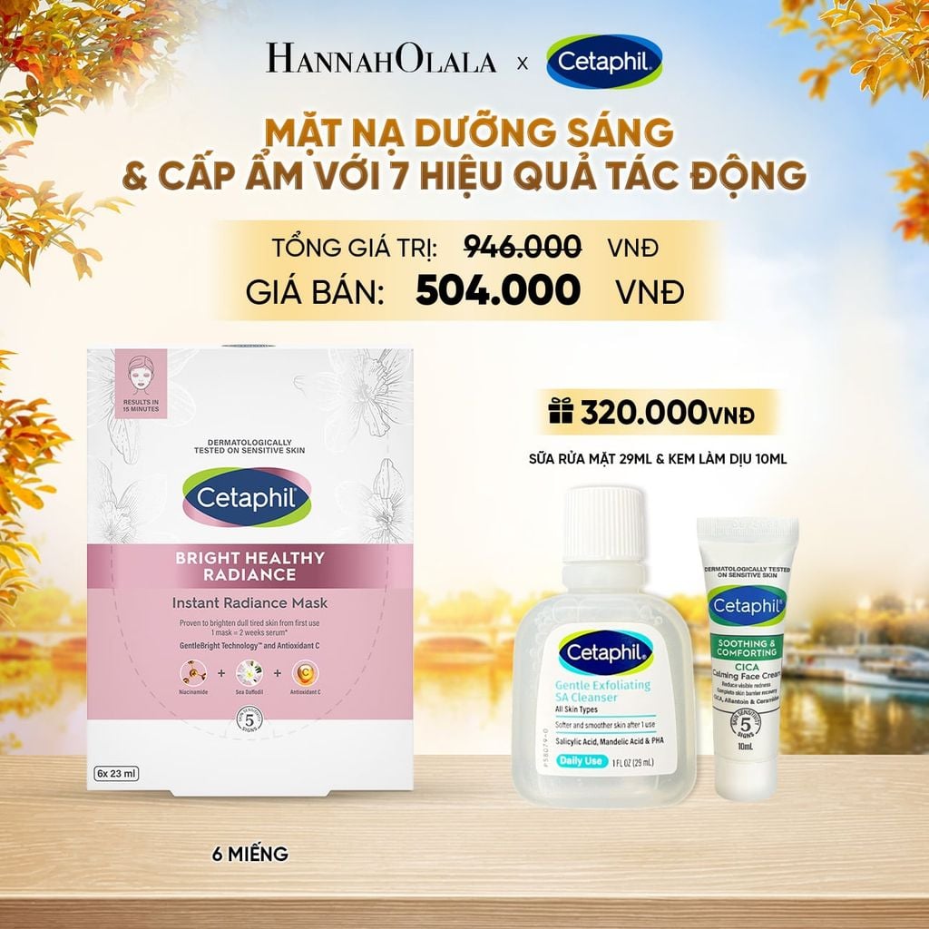  HỘP 6 MẶT NẠ LÀM SÁNG DỊU LÀNH CHO DA NHẠY CẢM CETAPHIL BRIGHT HEALTHY RADIANCE FACE MASK DEAL 16: - E1763 