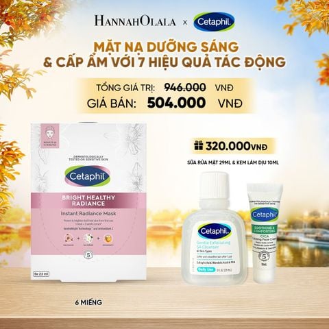  HỘP 6 MẶT NẠ LÀM SÁNG DỊU LÀNH CHO DA NHẠY CẢM CETAPHIL BRIGHT HEALTHY RADIANCE FACE MASK DEAL 16: - E1763 