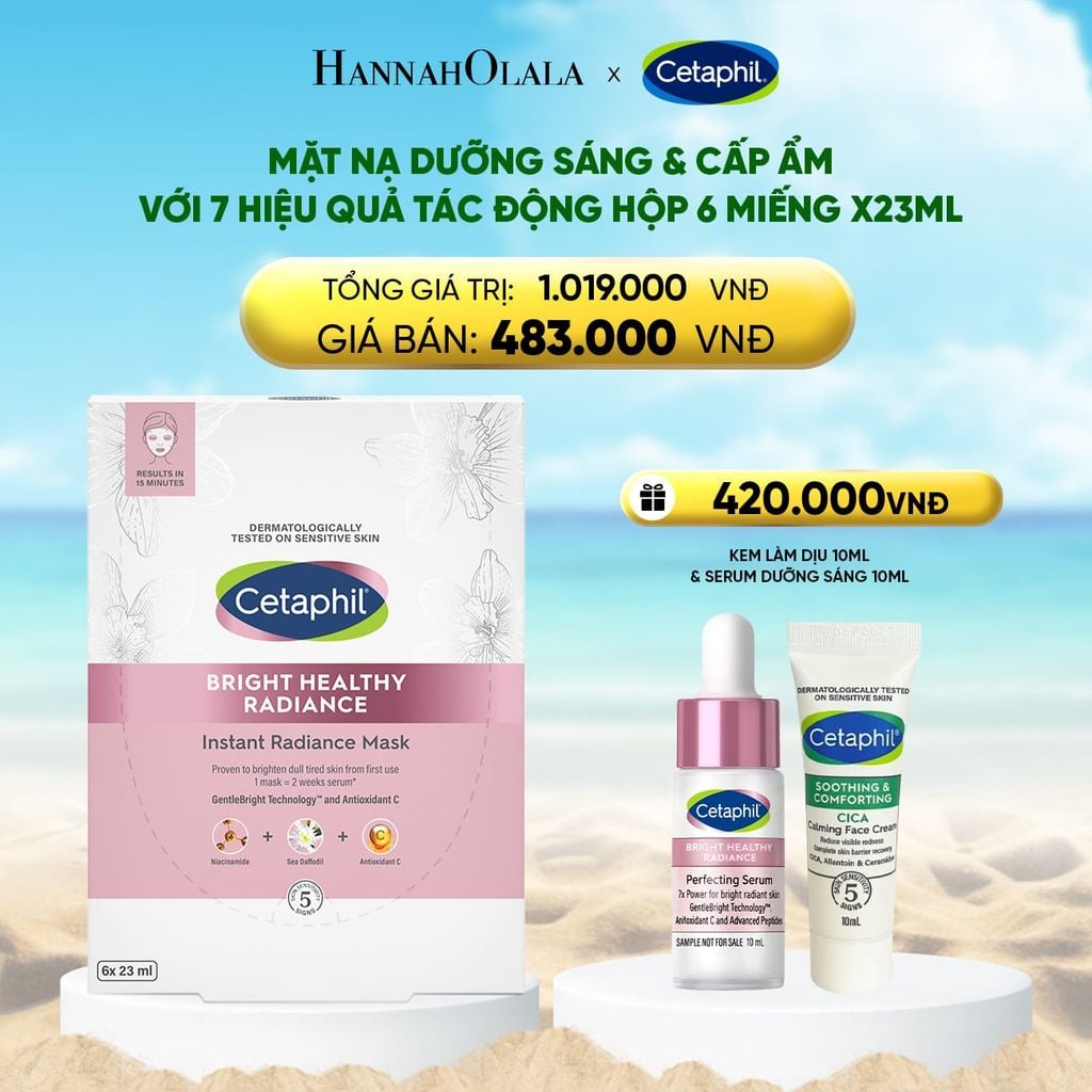  DEAL 16: HỘP 6 MẶT NẠ LÀM SÁNG DỊU LÀNH CHO DA NHẠY CẢM CETAPHIL BRIGHT HEALTHY RADIANCE FACE MASK 