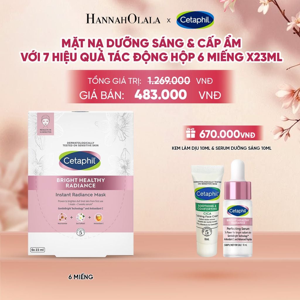  HỘP 6 MẶT NẠ LÀM SÁNG DỊU LÀNH CHO DA NHẠY CẢM CETAPHIL BRIGHT HEALTHY RADIANCE FACE MASK DEAL 16: - A672 