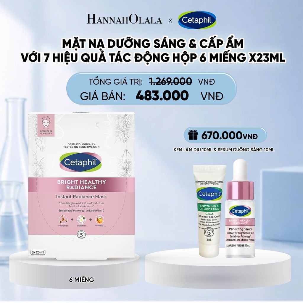  HỘP 6 MẶT NẠ LÀM SÁNG DỊU LÀNH CHO DA NHẠY CẢM CETAPHIL BRIGHT HEALTHY RADIANCE FACE MASK DEAL 16: 