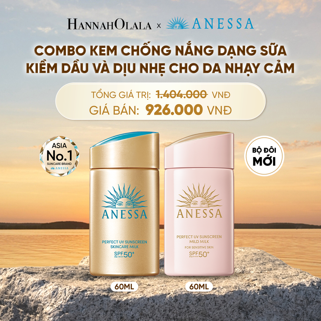  COMBO SỮA CHỐNG NẮNG DƯỠNG DA KIỀM DẦU & DỊU NHẸ AN TOÀN CHO DA NHẠY CẢM ANESSA GOLD MILK 60ML + MILD MILK 60ML - DEAL 16 - B518 