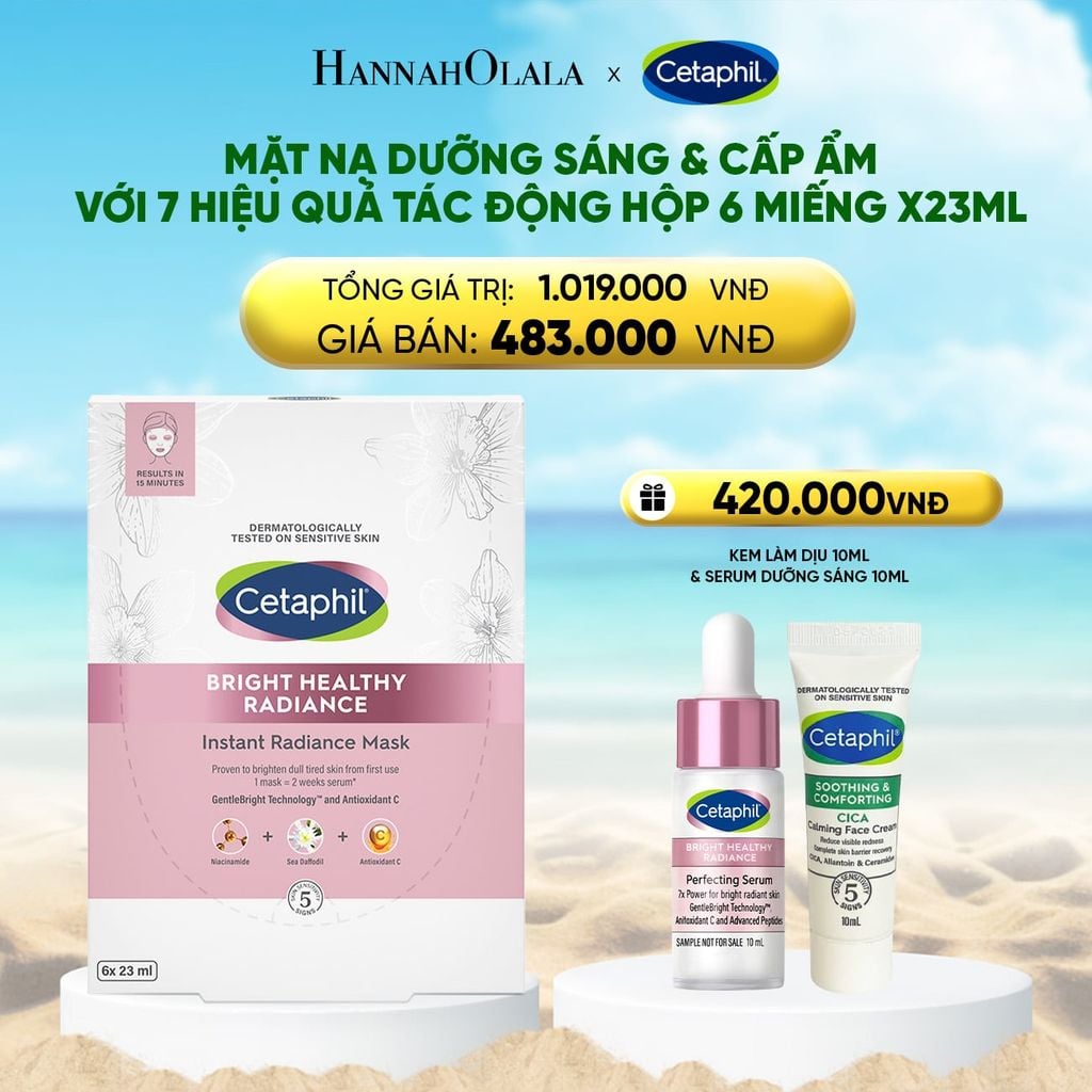  HỘP 6 MẶT NẠ LÀM SÁNG DỊU LÀNH CHO DA NHẠY CẢM CETAPHIL BRIGHT HEALTHY RADIANCE FACE MASK 