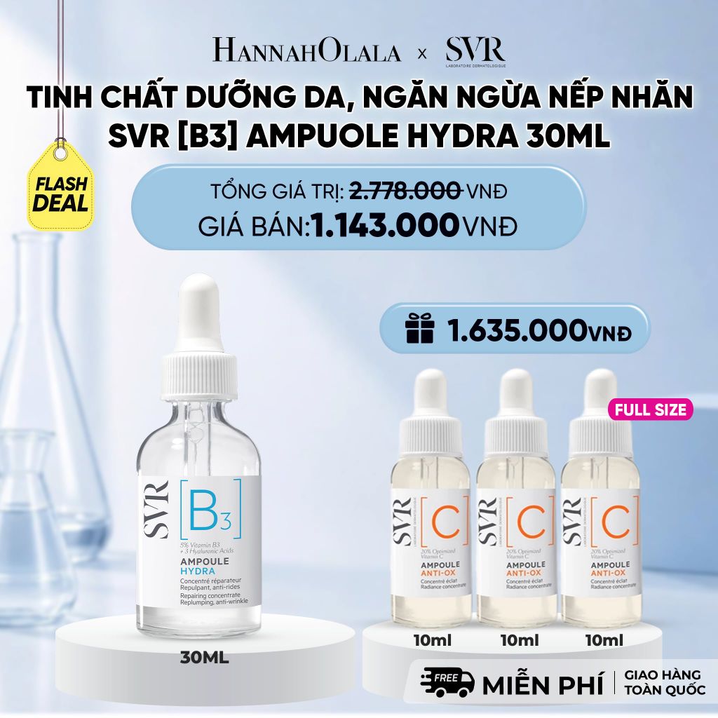  [MUA 1 TẶNG 1] TINH CHẤT DƯỠNG DA, NGĂN NGỪA NẾP NHĂN, PHỤC HỒI DA VÀ DƯỠNG ẨM CHO DA SVR [B3] AMPUOLE HYDRA 30ML - DEAL 16 
