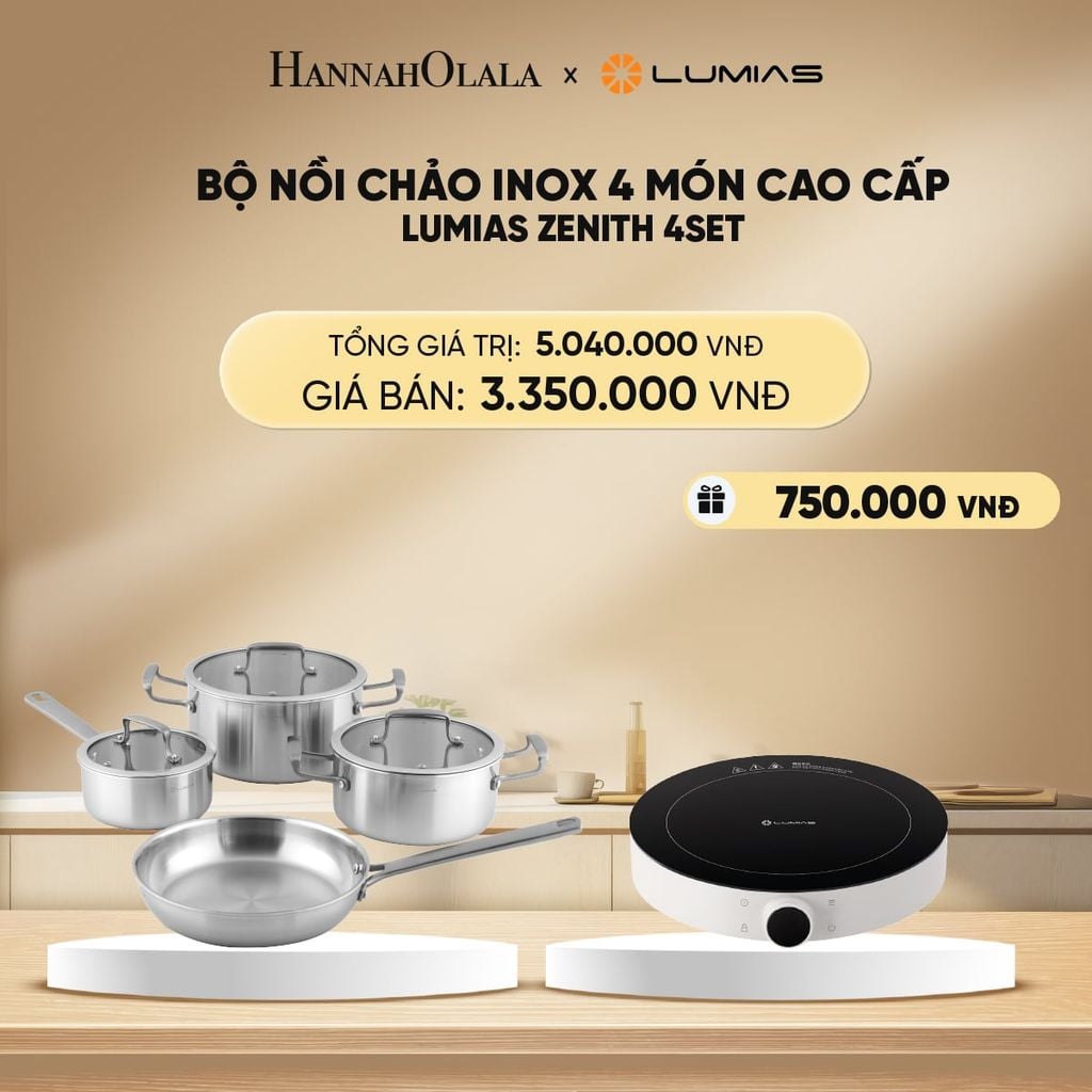  DEAL 16: BỘ NỒI CHẢO INOX 4 MÓN CAO CẤP LUMIAS ZENITH 4SET 
