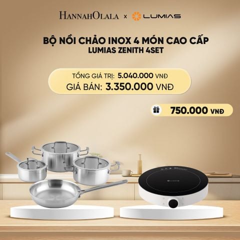  DEAL 16: BỘ NỒI CHẢO INOX 4 MÓN CAO CẤP LUMIAS ZENITH 4SET 