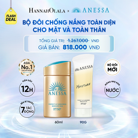  BỘ ĐÔI GEL CHỐNG NẮNG DƯỠNG DA ANESSA MOISTURE UV GEL SPF50+ PA++++ 90G VÀ SỮA CHỐNG NẮNG KIỀM DẦU ANESSA GOLD MILK SPF50+ PA++++ 60ML - DEAL 16 - C16 
