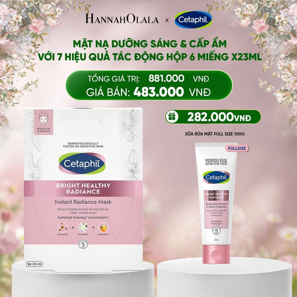  DEAL 16: HỘP 6 MẶT NẠ LÀM SÁNG DỊU LÀNH CHO DA NHẠY CẢM CETAPHIL BRIGHT HEALTHY RADIANCE FACE MASK 