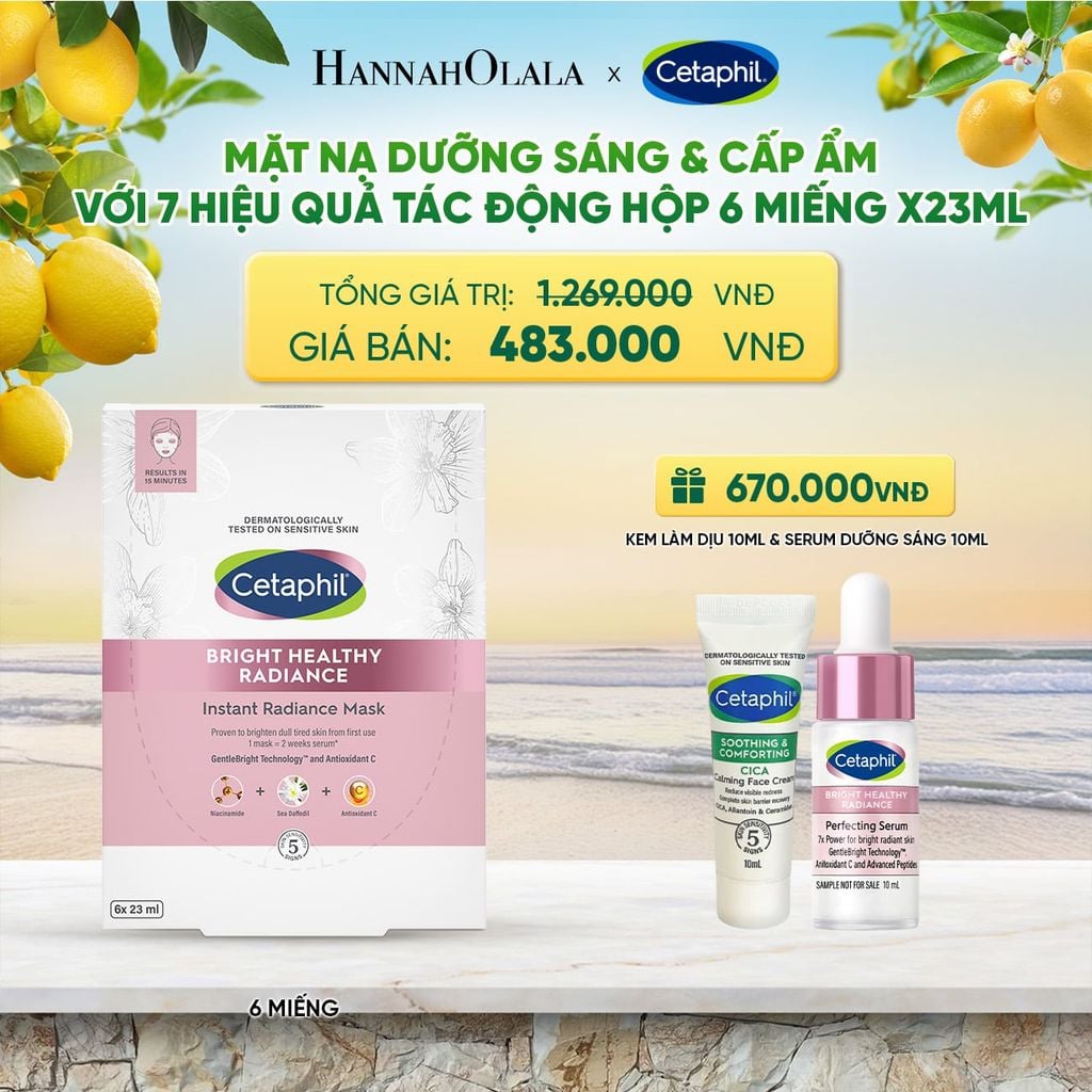  HỘP 6 MẶT NẠ LÀM SÁNG DỊU LÀNH CHO DA NHẠY CẢM CETAPHIL BRIGHT HEALTHY RADIANCE FACE MASK DEAL 16: 