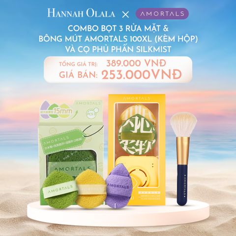  DEAL 16: COMB 3 BỌT RỬA MẶT + BÔNG MÚT AMORTALS 100XL KÈM HỘP VÀ CỌ PHỦ PHẤN SILKMIST 