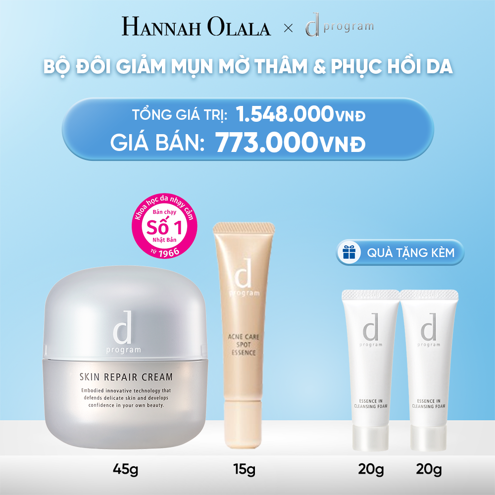  DEAL 16: COMBO ESSENCE GIẢM MỤN VÀ LÀM MỜ VẾT THÂM D PROGRAM ACNE CARE SPOT ESSENCE 15G VÀ KEM DƯỠNG PHỤC HỒI DA MICROBIOME SKIN REPAIR CREAM 45G 