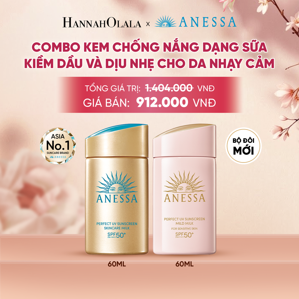  COMBO SỮA CHỐNG NẮNG DƯỠNG DA KIỀM DẦU & DỊU NHẸ AN TOÀN CHO DA NHẠY CẢM ANESSA GOLD MILK 60ML + MILD MILK 60ML - DEAL 16 - A1646 