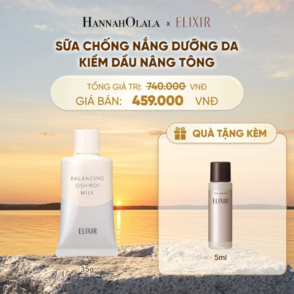  SỮA CHỐNG NẮNG DƯỠNG DA NÂNG TÔNG KIỀM DẦU ELIXIR REFLET BALANCING OSHIROI MILK C 35G - DEAL 26 - B551 