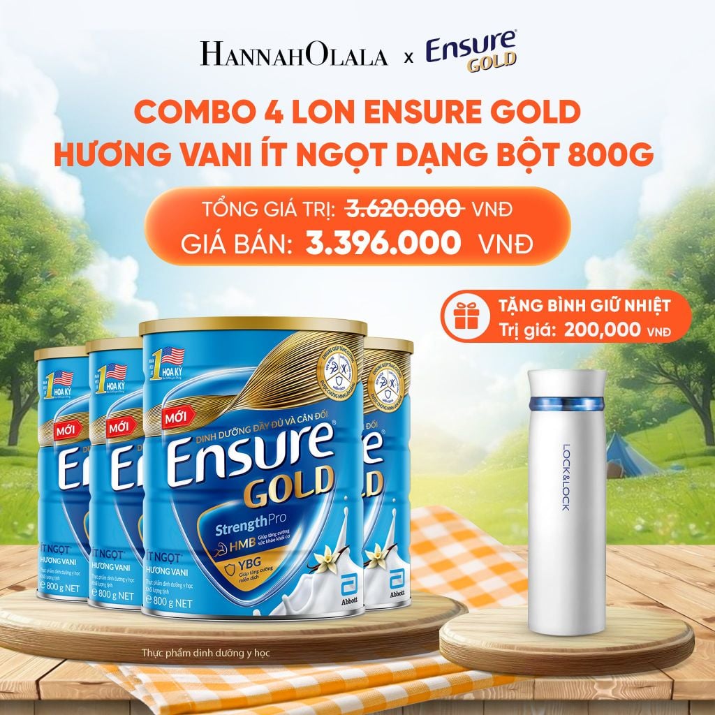  [TẶNG BÌNH GIỮ NHIỆT LOCKNLOCK] COMBO 4 LON ENSURE GOLD HƯƠNG VANI ÍT NGỌT DẠNG BỘT 800G DEAL 16: 