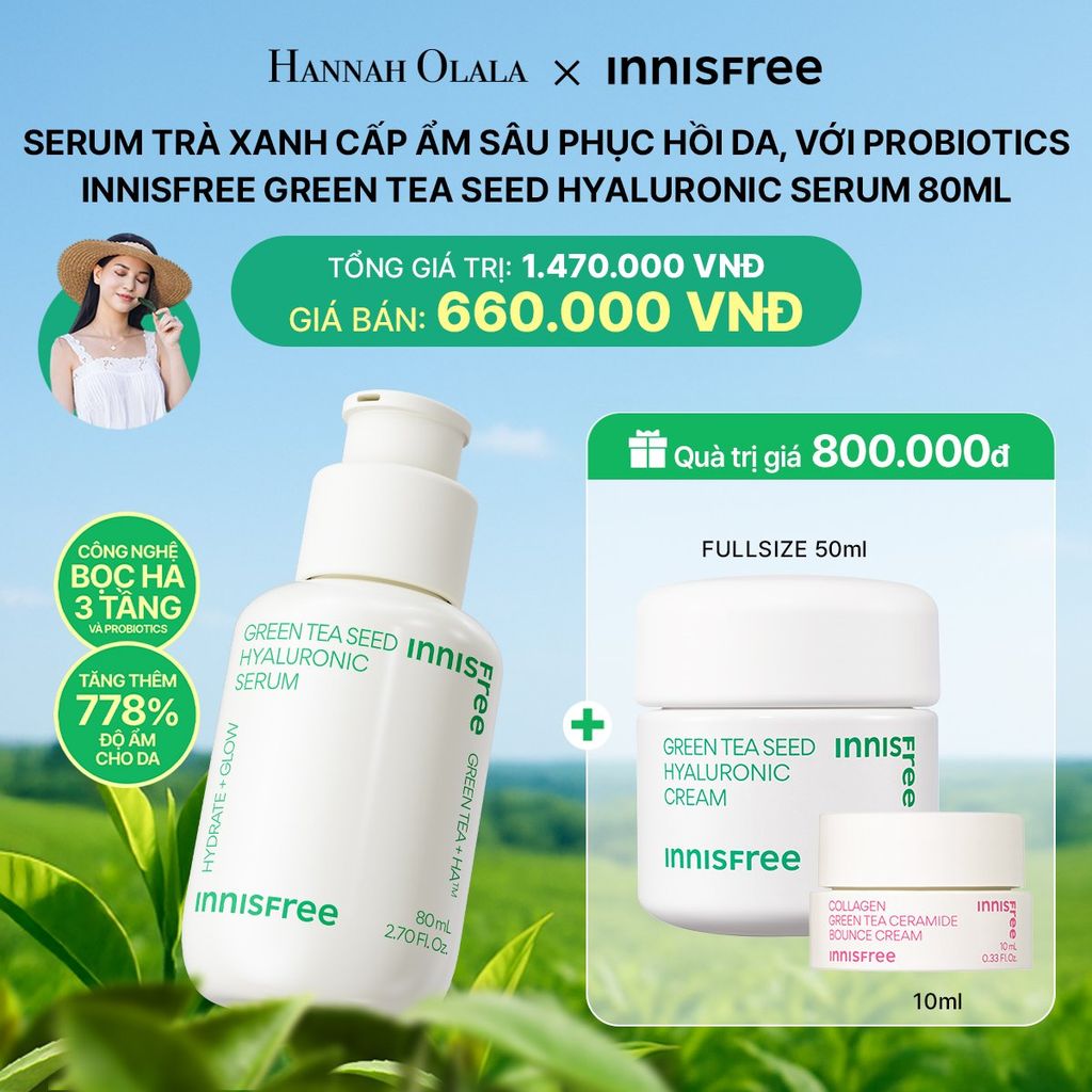  DEAL 17: SERUM TRÀ XANH CẤP ẨM SÂU PHỤC HỒI DA, VỚI PROBIOTICS INNISFREE GREEN TEA SEED HYALURONIC SERUM 80ML 