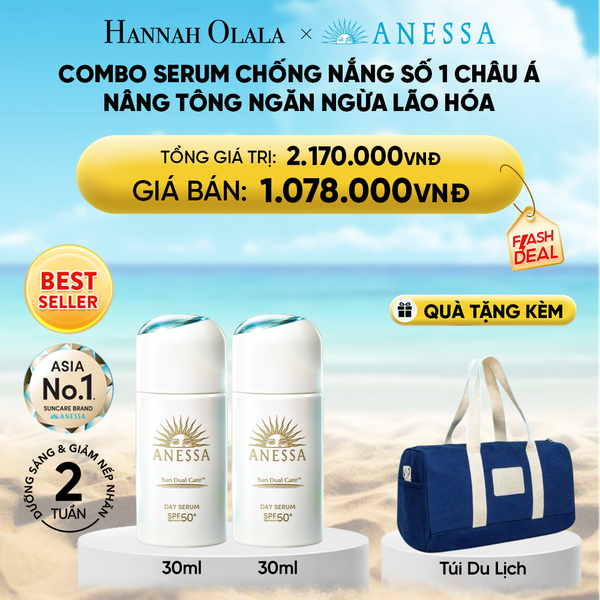 A1770_DEAL 17: COMBO SERUM CHỐNG NẮNG DƯỠNG DA NÂNG TÔNG NGĂN NGỪA LÃO HÓA ANESSA DAY SERUM SPF50+ PA++++ 30MLX2 