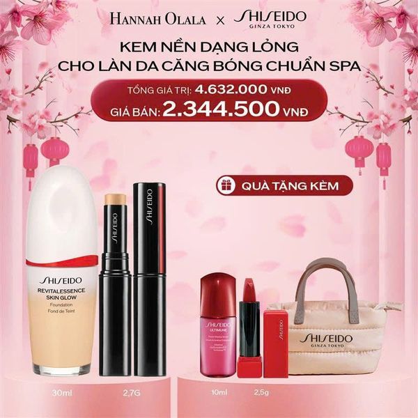  A308_DEAL 17: COMBO KEM NỀN REVITALESSENCE SKIN GLOW FOUNDATION 120 - 30ML + KEM CHE KHUYẾT ĐIỂM DẠNG THỎI SHISEIDO SYNCHRO SKIN RADIANT LIFTING CONCEALER 2.7G 102 