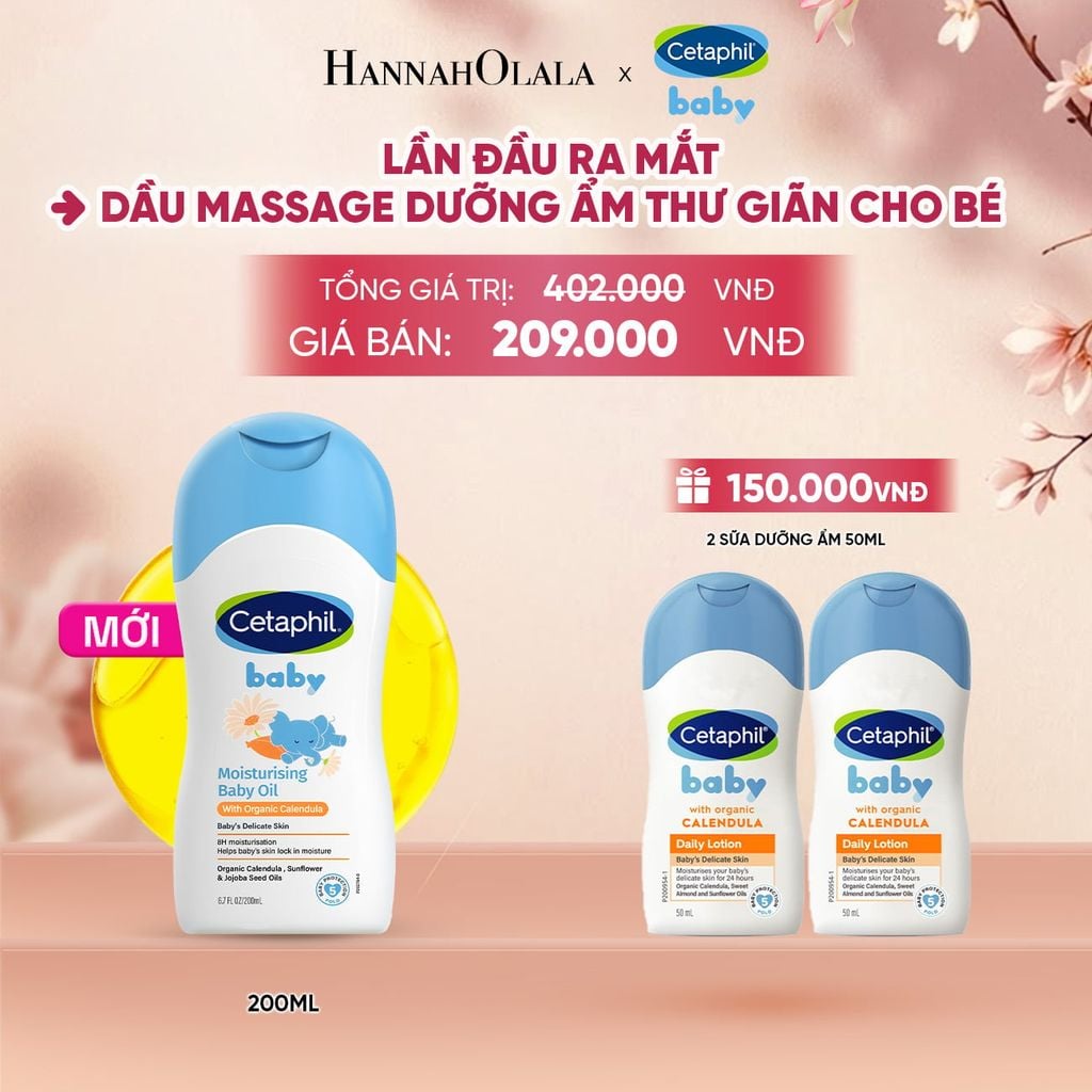  DẦU MASSAGE DƯỠNG ẨM LÀM DỊU DA BÉ VỚI HOA CÚC CALENDULA HỮU CƠ CETAPHIL BABY MOISTURISING BABY OIL WITH ORGANIC CALENDULA 200ML DEAL 17: - A743 
