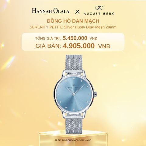  DEAL 17: ĐỒNG HỒ ĐAN MẠCH AUGUST BERG SERENITY - MẶT PETITE MÀU XANH 28MM, DÂY MESH MÀU BẠC 