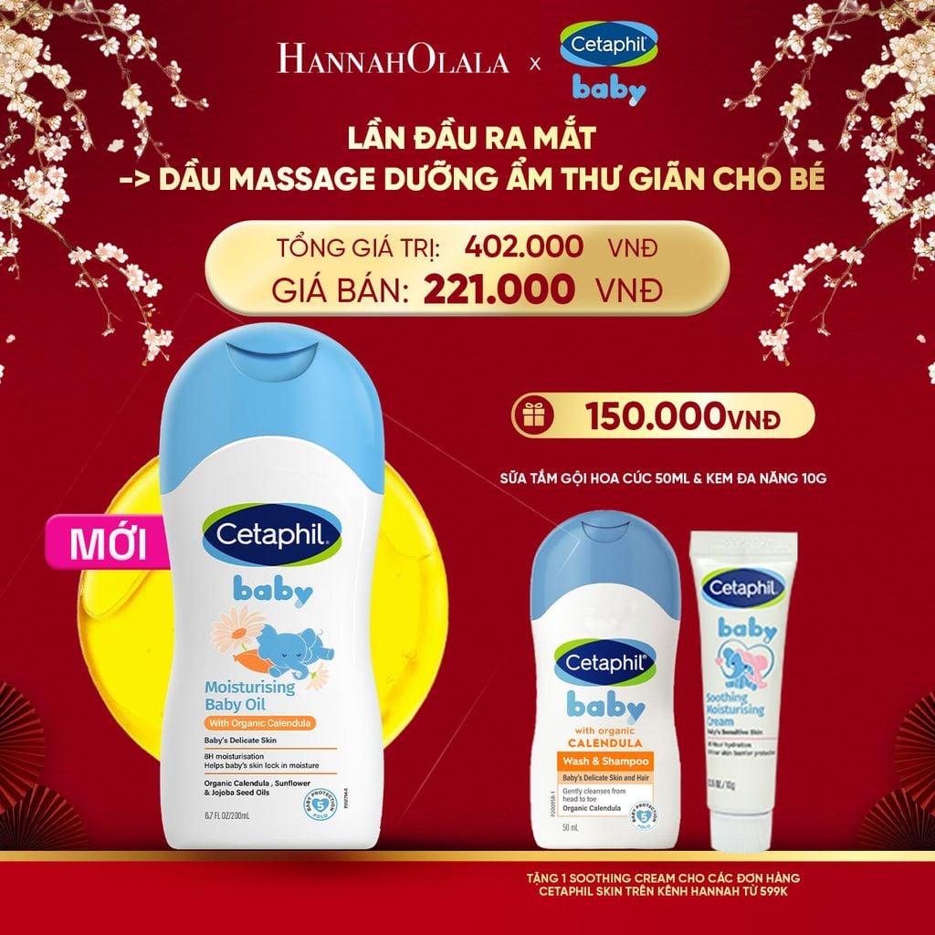  DEAL 17: DẦU MASSAGE DƯỠNG ẨM LÀM DỊU DA BÉ VỚI HOA CÚC CALENDULA HỮU CƠ CETAPHIL BABY MOISTURISING BABY OIL WITH ORGANIC CALENDULA 200ML 