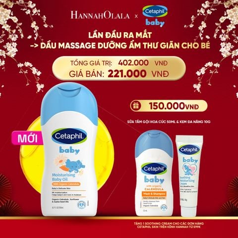  DEAL 17: DẦU MASSAGE DƯỠNG ẨM LÀM DỊU DA BÉ VỚI HOA CÚC CALENDULA HỮU CƠ CETAPHIL BABY MOISTURISING BABY OIL WITH ORGANIC CALENDULA 200ML 