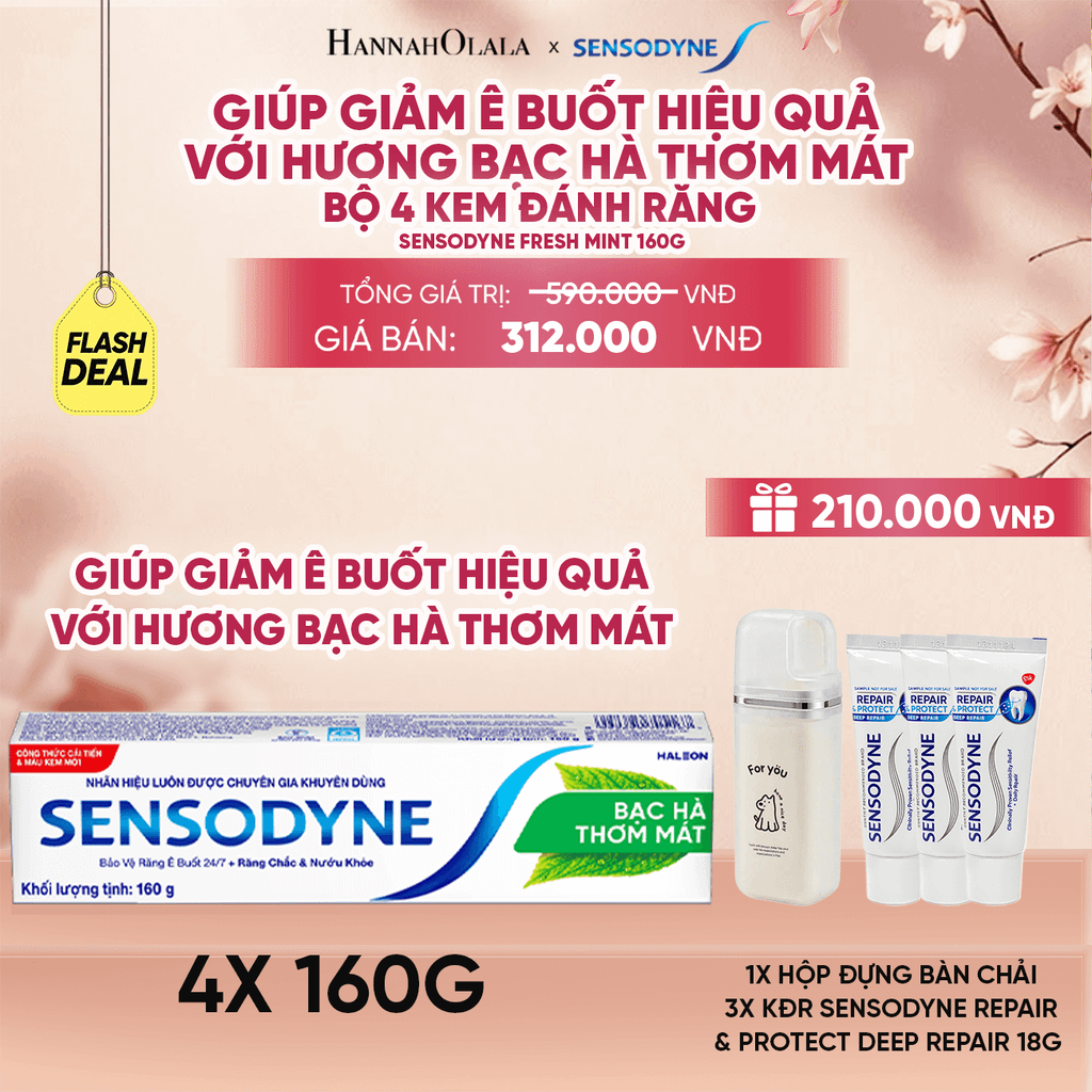  BỘ 4 KEM ĐÁNH RĂNG SENSODYNE FRESH MINT 160G GIÚP GIẢM Ê BUỐT HIỆU QUẢ VỚI HƯƠNG BẠC HÀ THƠM MÁT - A520 