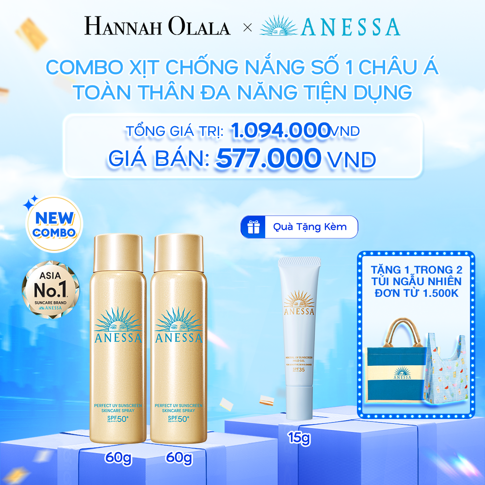  A8: DEAL 16: COMBO XỊT CHỐNG NẮNG DƯỠNG DA ĐA NĂNG TIỆN DỤNG BẢO VỆ HOÀN HẢO ANESSA GOLD SPRAY SPF50+ PA++++ 60GX2 