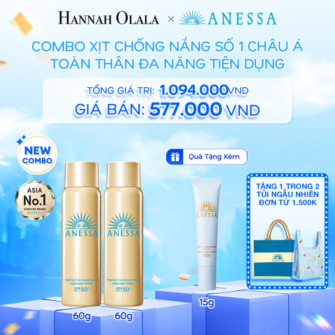  A8: DEAL 16: COMBO XỊT CHỐNG NẮNG DƯỠNG DA ĐA NĂNG TIỆN DỤNG BẢO VỆ HOÀN HẢO ANESSA GOLD SPRAY SPF50+ PA++++ 60GX2 