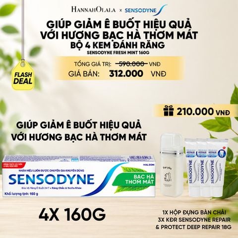  BỘ 4 KEM ĐÁNH RĂNG SENSODYNE FRESH MINT 160G GIÚP GIẢM Ê BUỐT HIỆU QUẢ VỚI HƯƠNG BẠC HÀ THƠM MÁT 