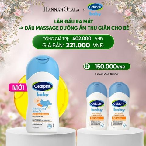  E1345_DEAL 17: DẦU MASSAGE DƯỠNG ẨM LÀM DỊU DA BÉ VỚI HOA CÚC CALENDULA HỮU CƠ CETAPHIL BABY MOISTURISING BABY OIL WITH ORGANIC CALENDULA 200ML 