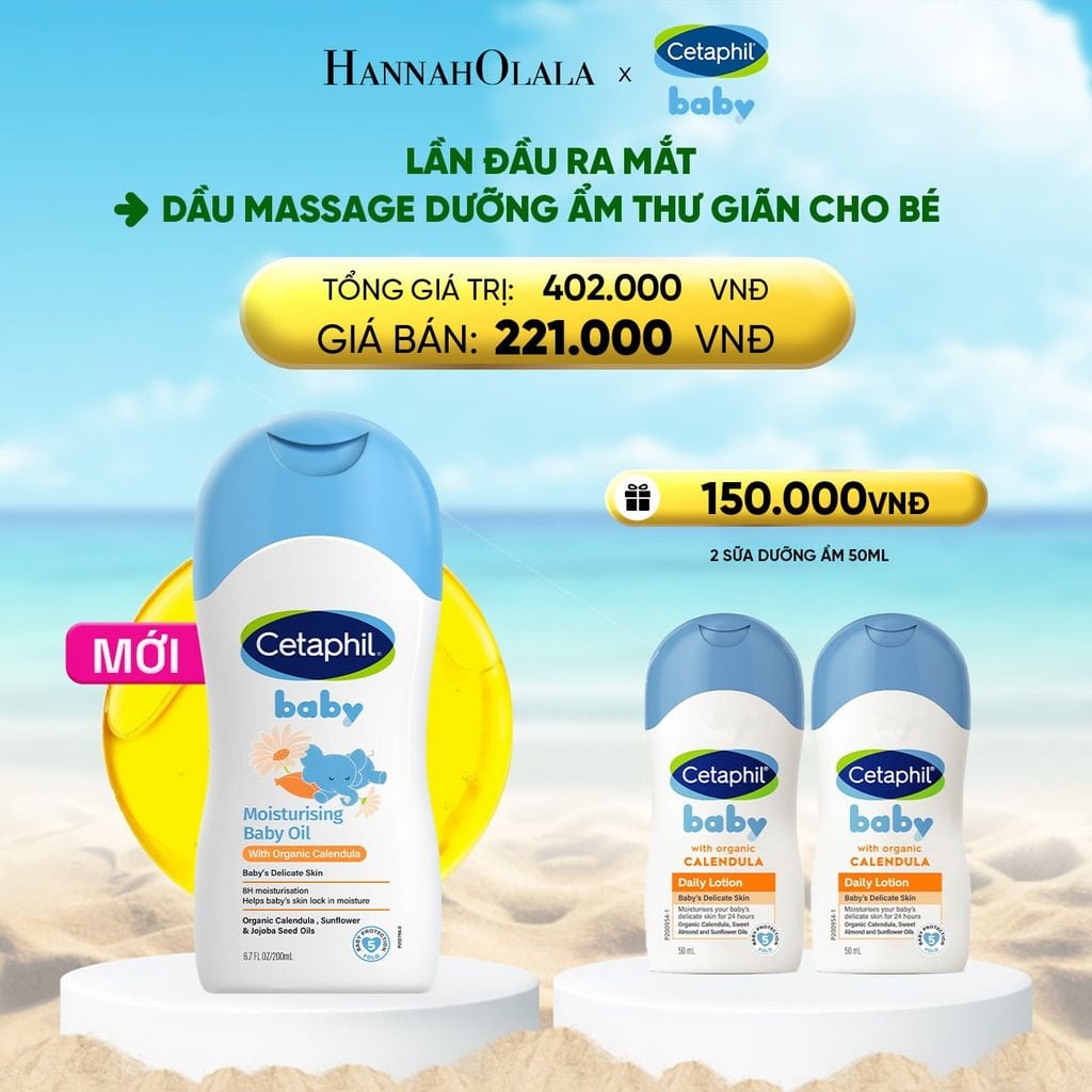  DEAL 17: DẦU MASSAGE DƯỠNG ẨM LÀM DỊU DA BÉ VỚI HOA CÚC CALENDULA HỮU CƠ CETAPHIL BABY MOISTURISING BABY OIL WITH ORGANIC CALENDULA 200ML 