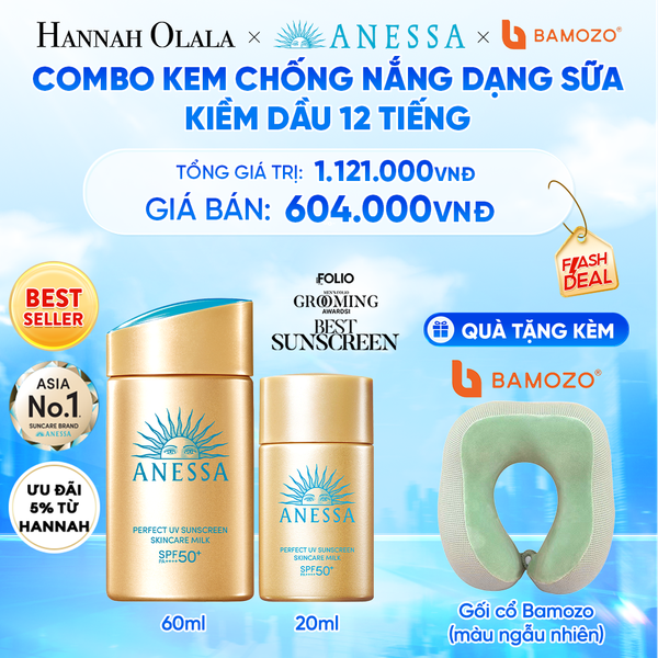  [FLASHSALE] COMBO KEM CHỐNG NẮNG DẠNG SỮA DƯỠNG DA KIỀM DẦU BẢO VỆ HOÀN HẢO ANESSA GOLD MILK SPF50+ PA++++ 60ML + 20ML 