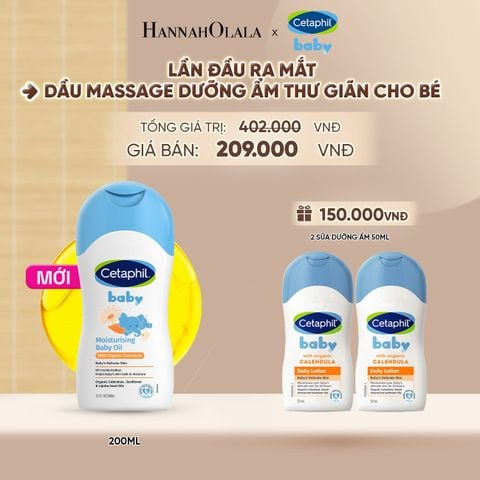  DẦU MASSAGE DƯỠNG ẨM LÀM DỊU DA BÉ VỚI HOA CÚC CALENDULA HỮU CƠ CETAPHIL BABY MOISTURISING BABY OIL WITH ORGANIC CALENDULA 200ML DEAL 17: - A1196 